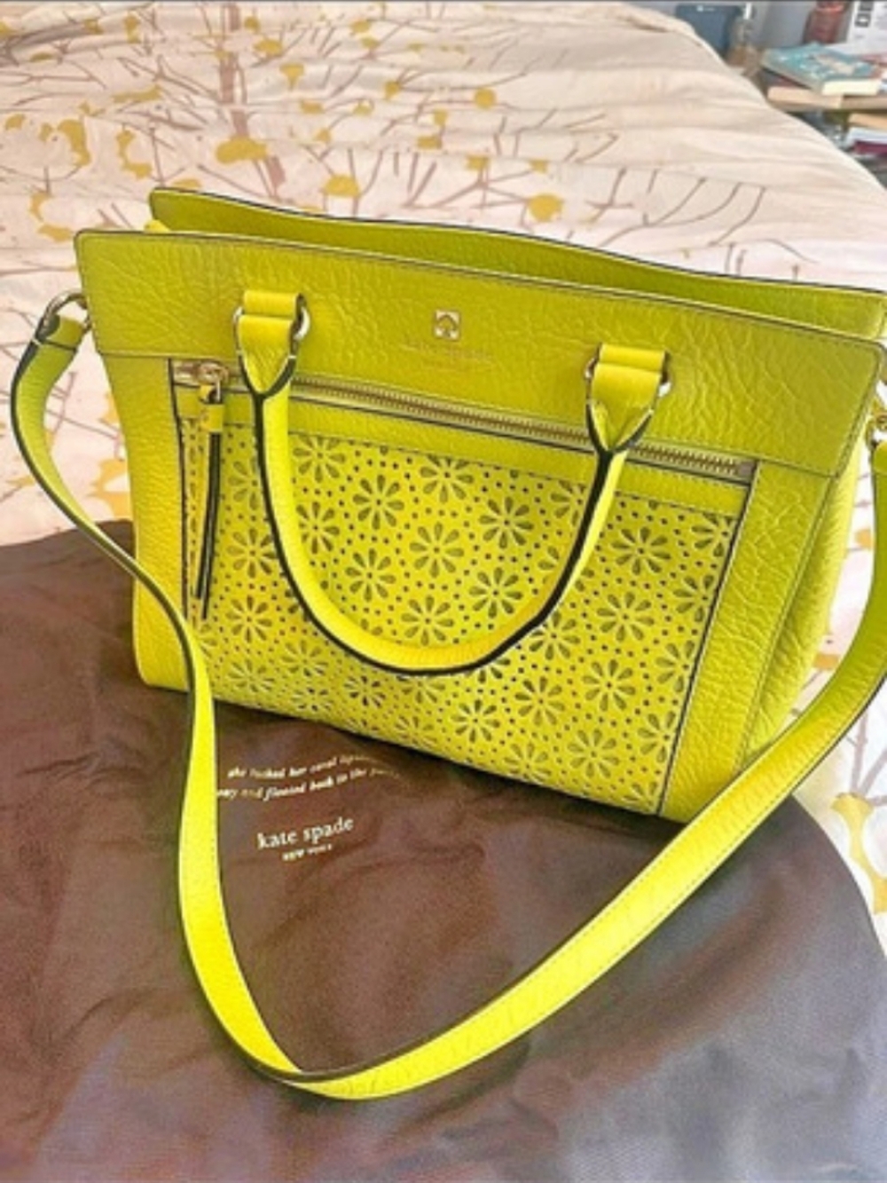 Kate Spade Perforated Floral Tote in Green